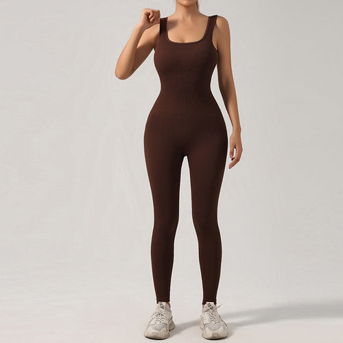 Seamless Workout Jumpsuit with Built-In Padded Bra
