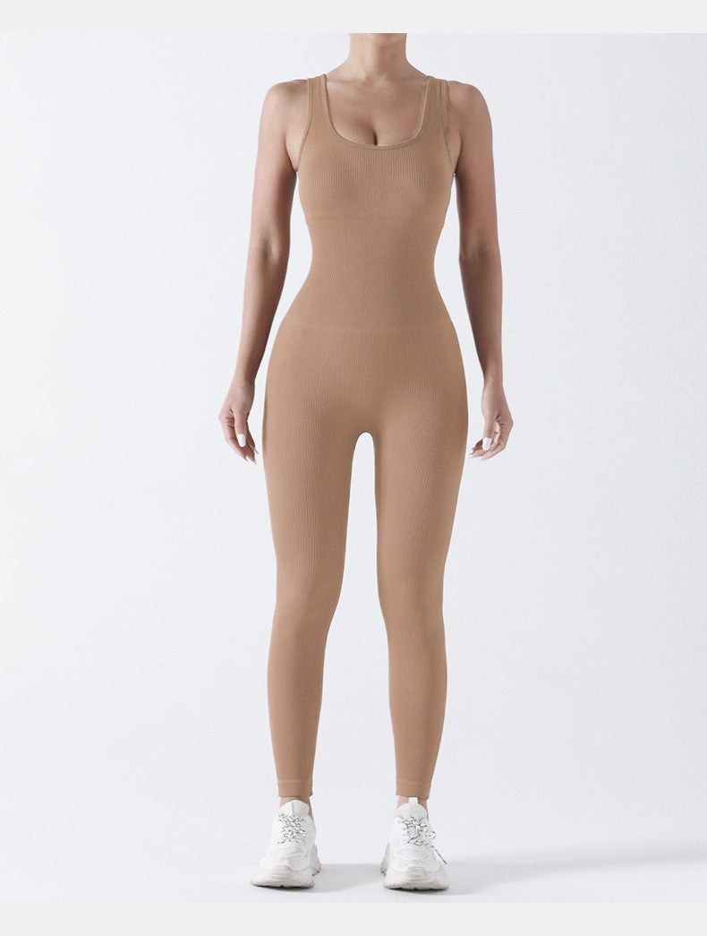 Seamless Workout Jumpsuit with Built-In Padded Bra