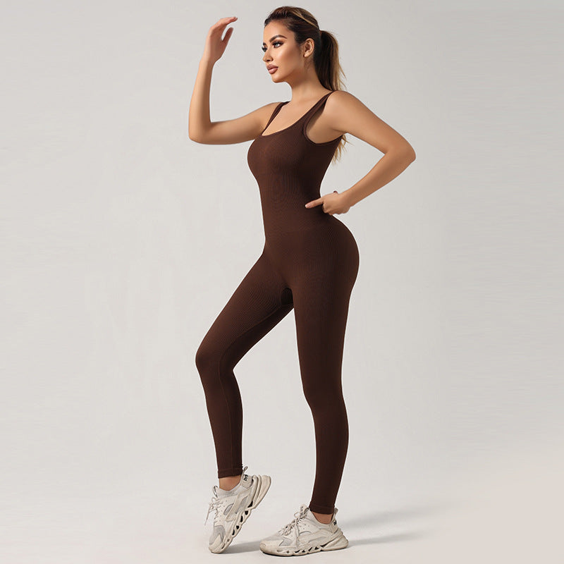 Seamless Workout Jumpsuit with Built-In Padded Bra
